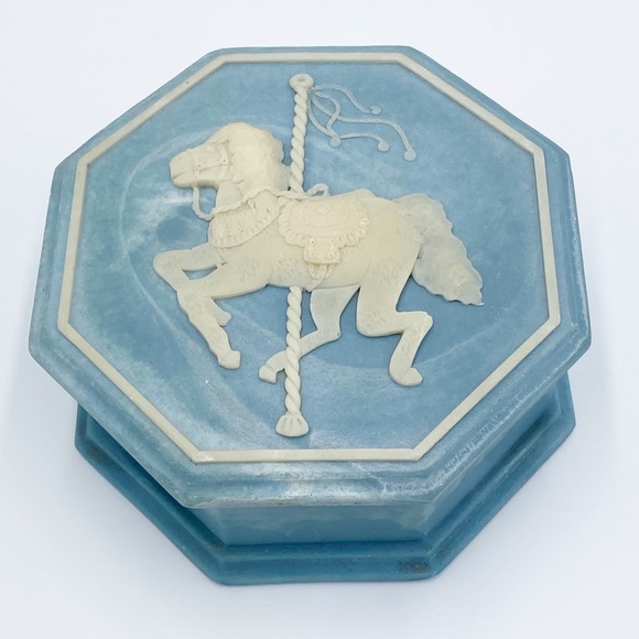Carousel Horse Blue Soapstone Trinket Box by Design Gifts International Inc. - Picture 2 of 10